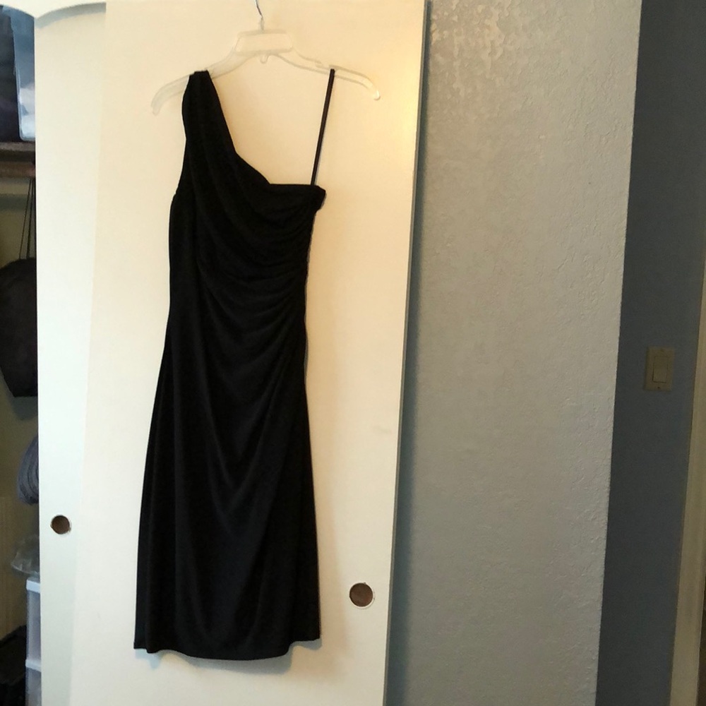 Lauren one shoulder stretchy black dress.